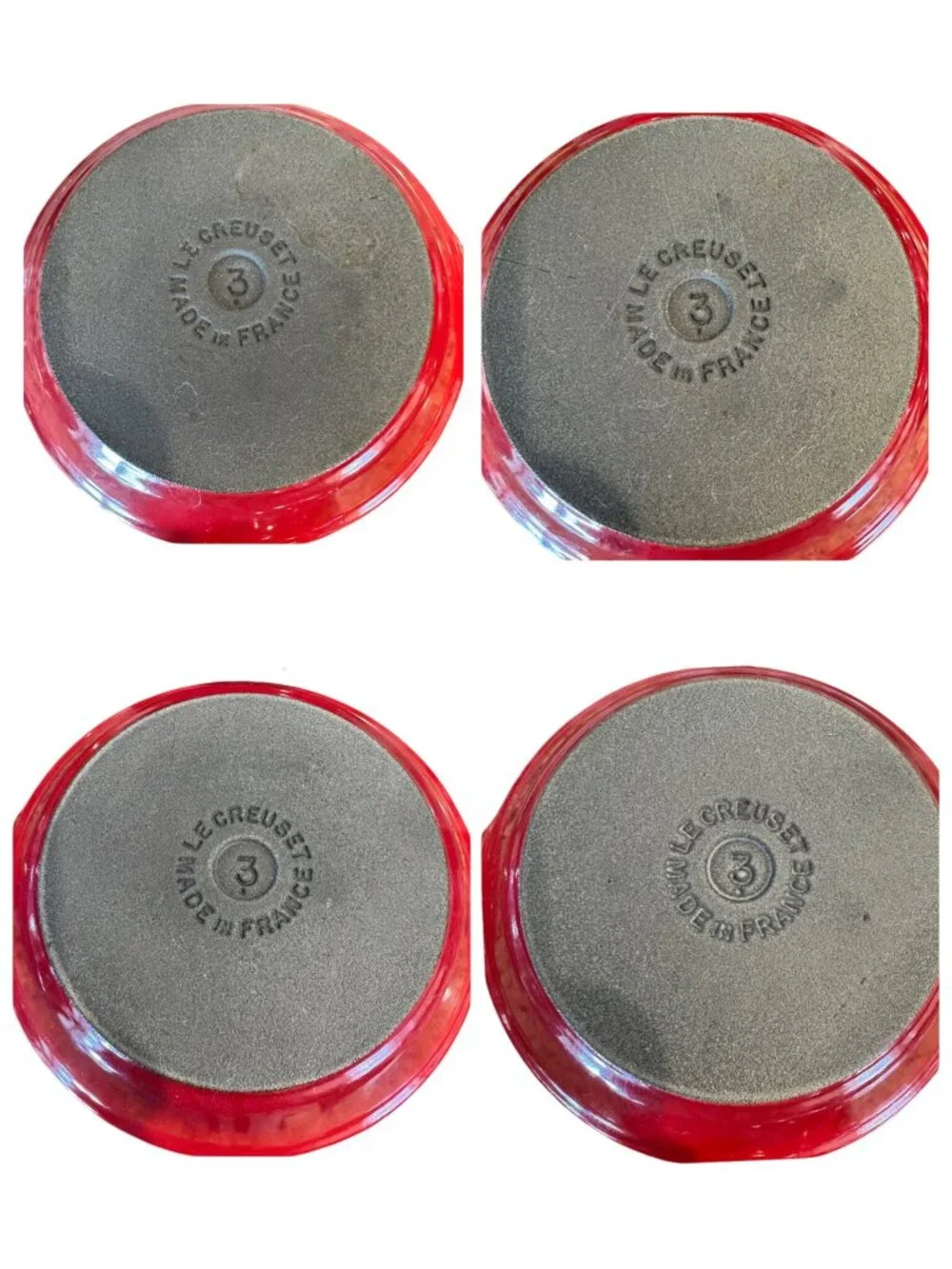 4 Le Creuset Red Au Gratin Dish #3 Cocotte Enameled Cast Iron 7.5 in France VTG - Picture 11 of 16